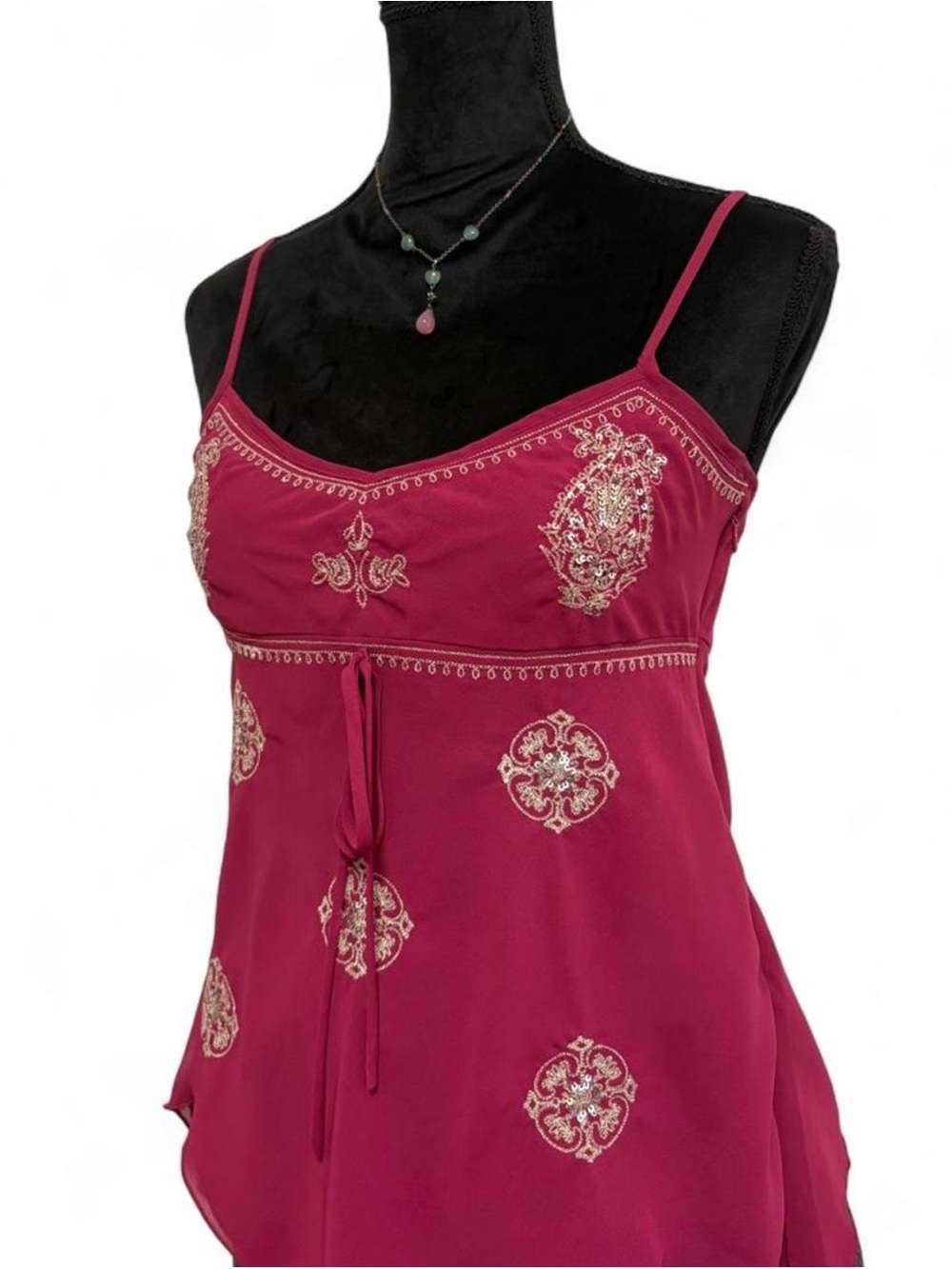 Magenta embroidered handkerchief cami top
